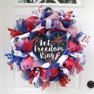 Memorial Day Wreath for Front Door, 4th of July Wreath, Patriotic Barbecue Flag